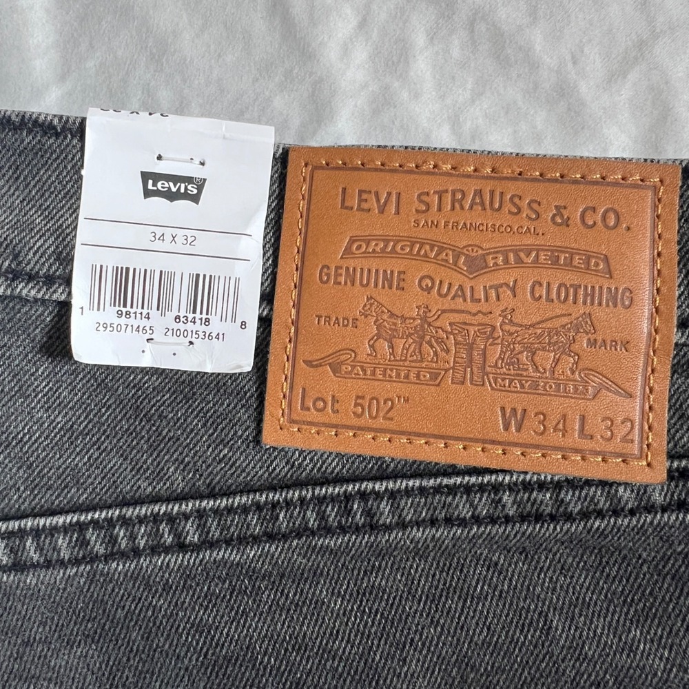 Levis 502 Taper Mens 34x32 Charcoal Grey Eco Performance Warm Jeans 29507-1465 - Picture 4 of 7